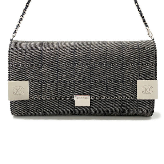 CHANEL Chocolate Bar Chain Shoulder Bag Navy Denim