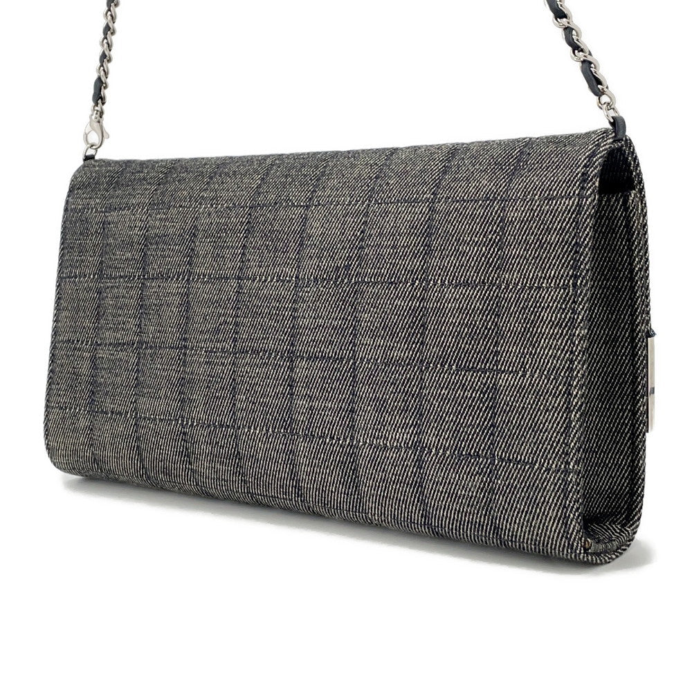CHANEL Chocolate Bar Chain Shoulder Bag Navy Denim