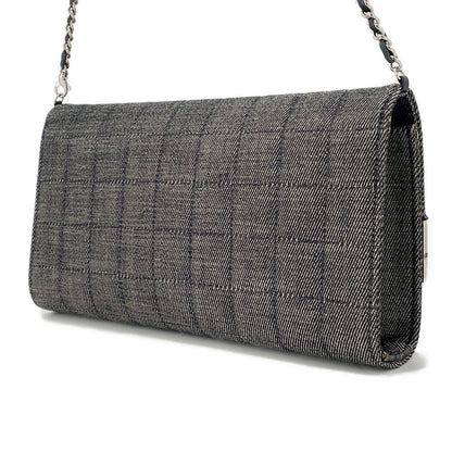 CHANEL Chocolate Bar Chain Shoulder Bag Navy Denim