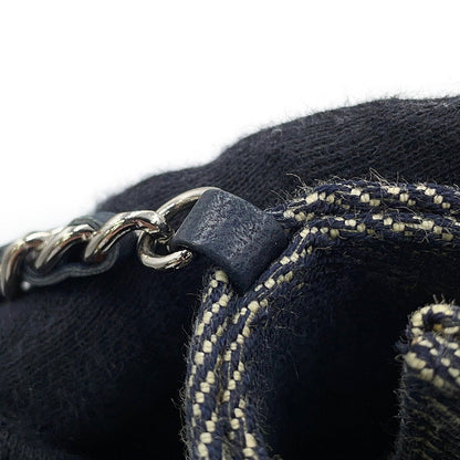CHANEL Chocolate Bar Chain Shoulder Bag Navy Denim
