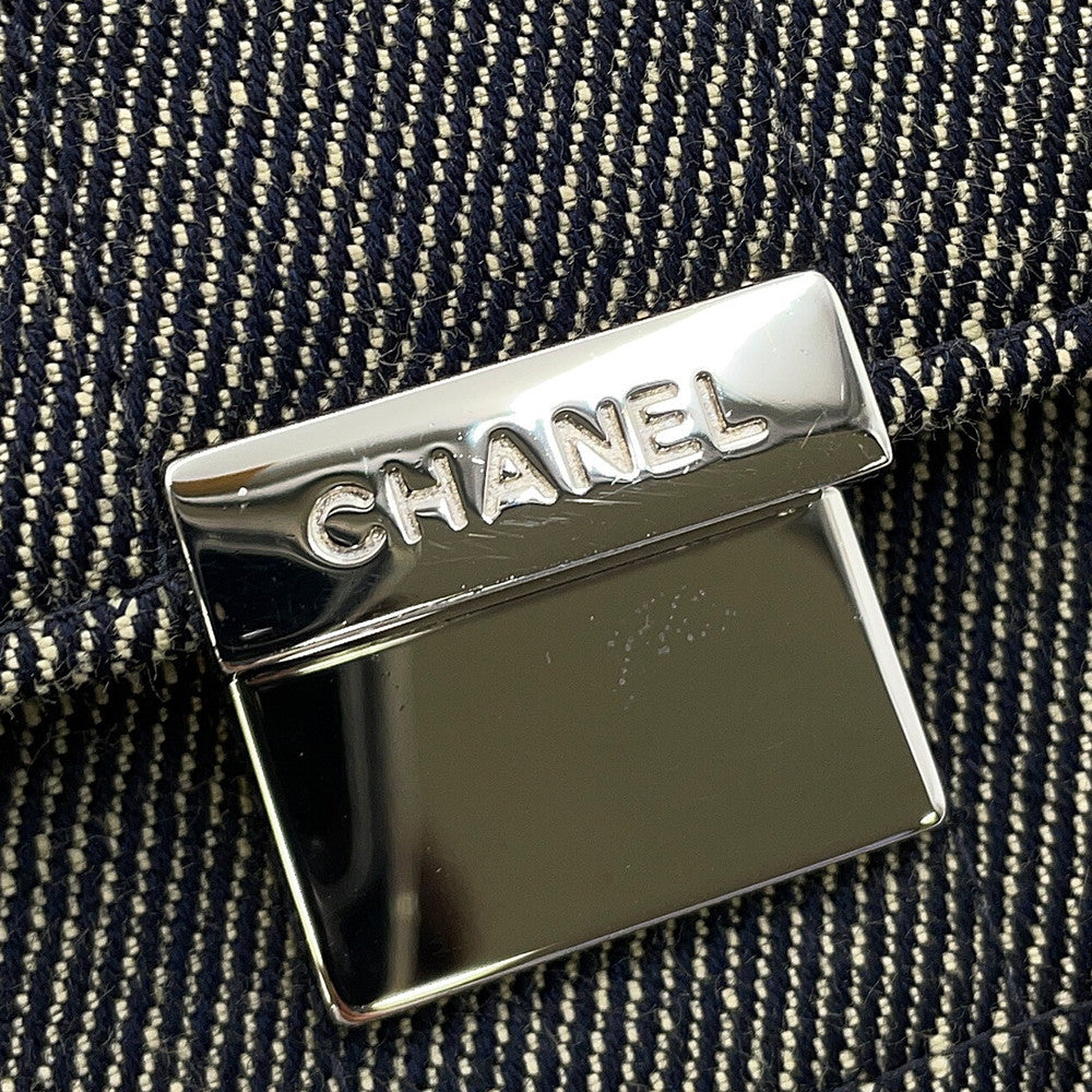 CHANEL Chocolate Bar Chain Shoulder Bag Navy Denim
