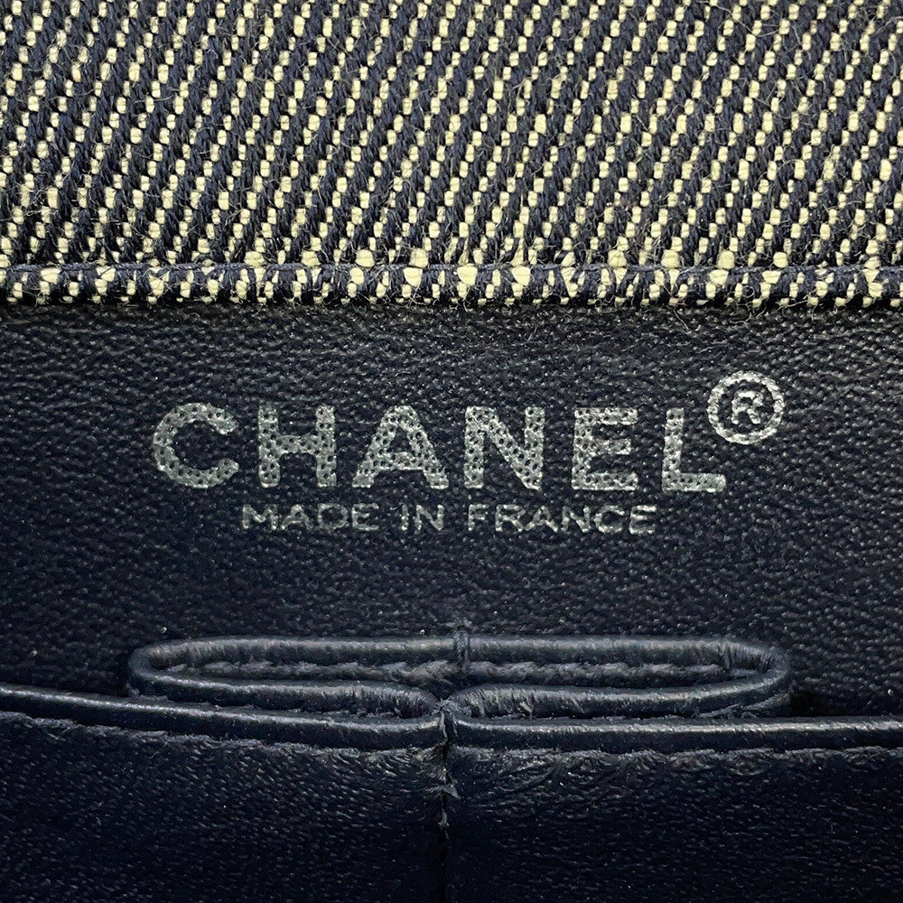 CHANEL Chocolate Bar Chain Shoulder Bag Navy Denim