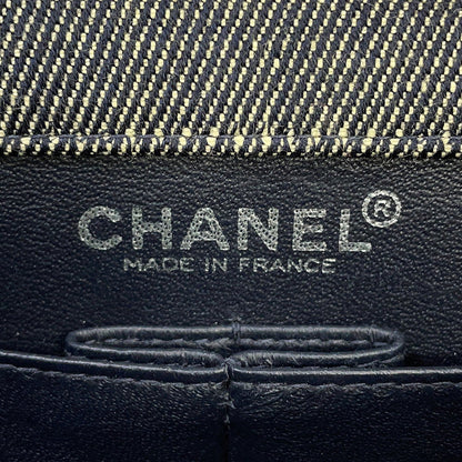 CHANEL Chocolate Bar Chain Shoulder Bag Navy Denim
