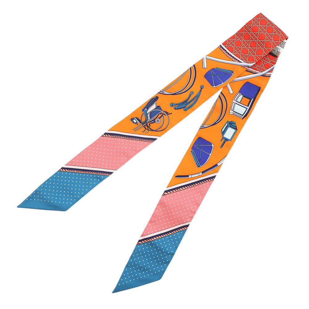 HERMES Twilly Folding Canopy Carriage LES VOITURES A TRANSFORMATION Orange/Cobalt/Vermillon Silk100%