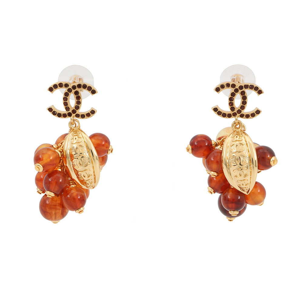 CHANEL Medieval Grape Motif Earrings BrownABF870 Metal Rhinestone