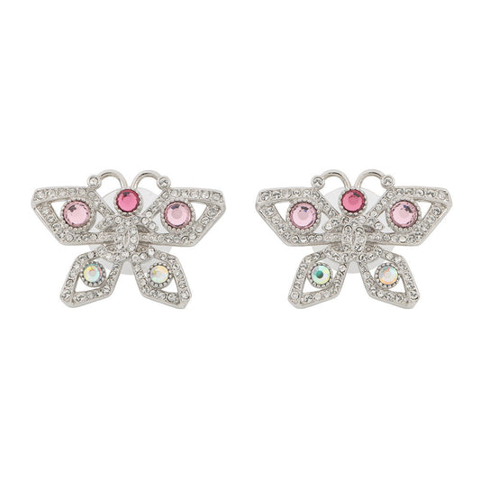 CHANEL Medieval Butterfly Earrings Silver Metal Rhinestone