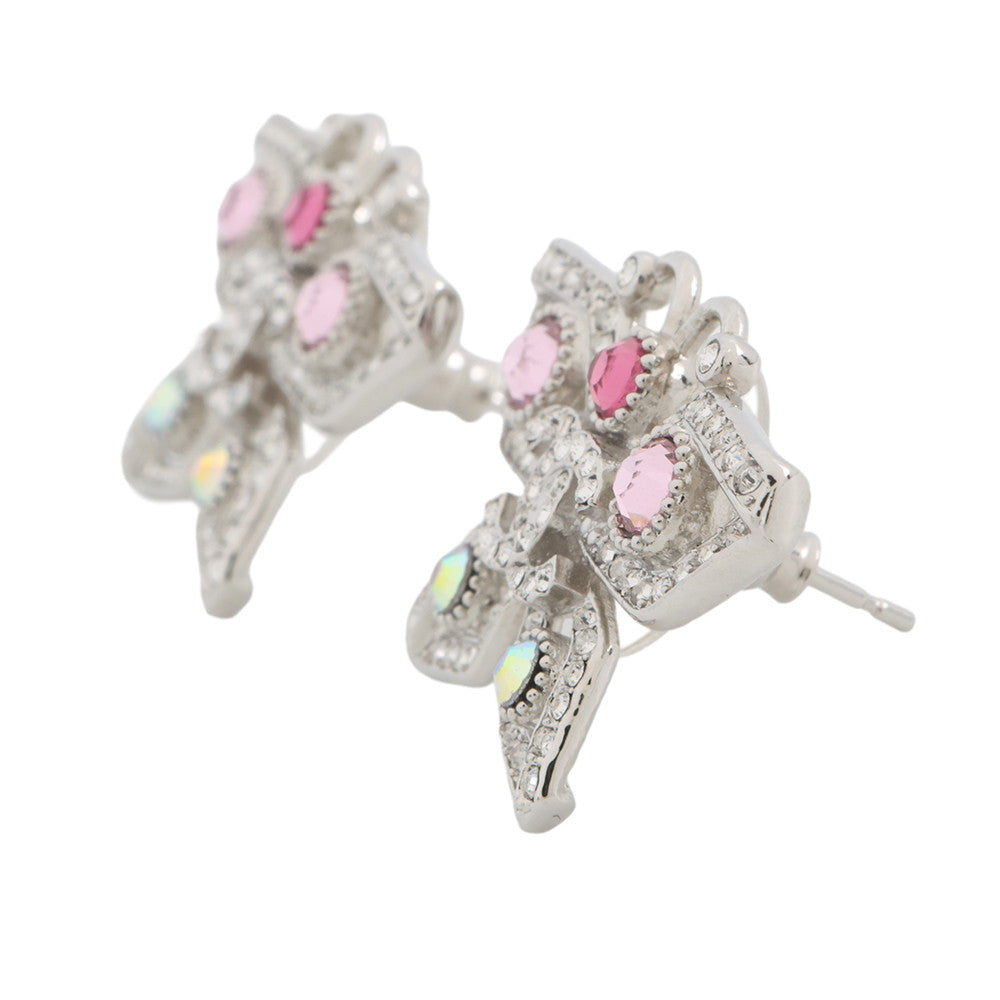 CHANEL Medieval Butterfly Earrings Silver Metal Rhinestone