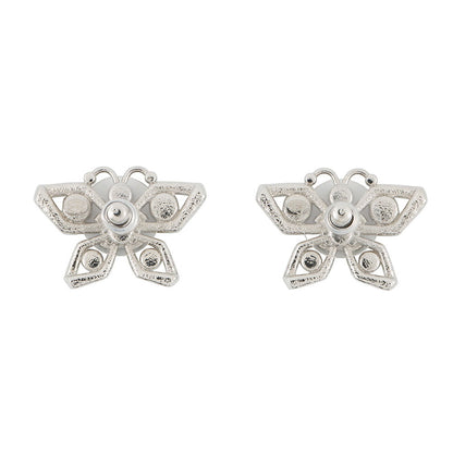CHANEL Medieval Butterfly Earrings Silver Metal Rhinestone