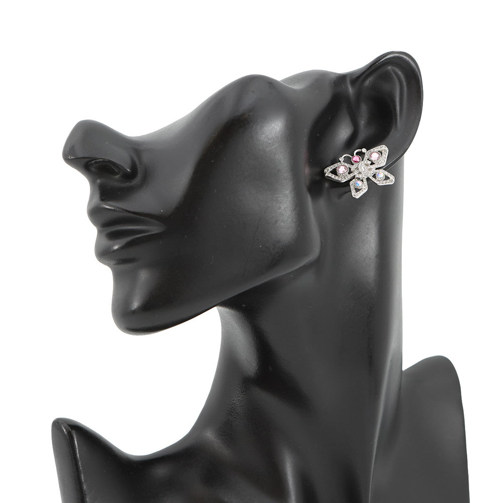 CHANEL Medieval Butterfly Earrings Silver Metal Rhinestone