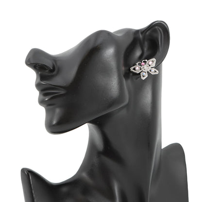 CHANEL Medieval Butterfly Earrings Silver Metal Rhinestone