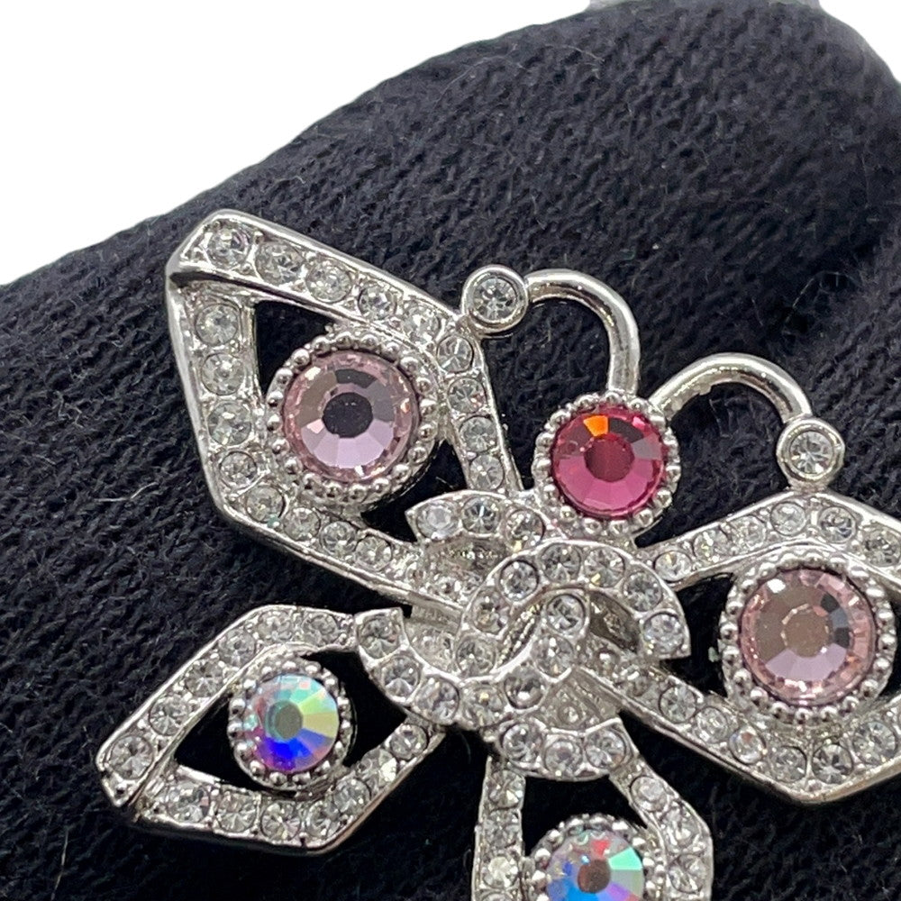 CHANEL Medieval Butterfly Earrings Silver Metal Rhinestone
