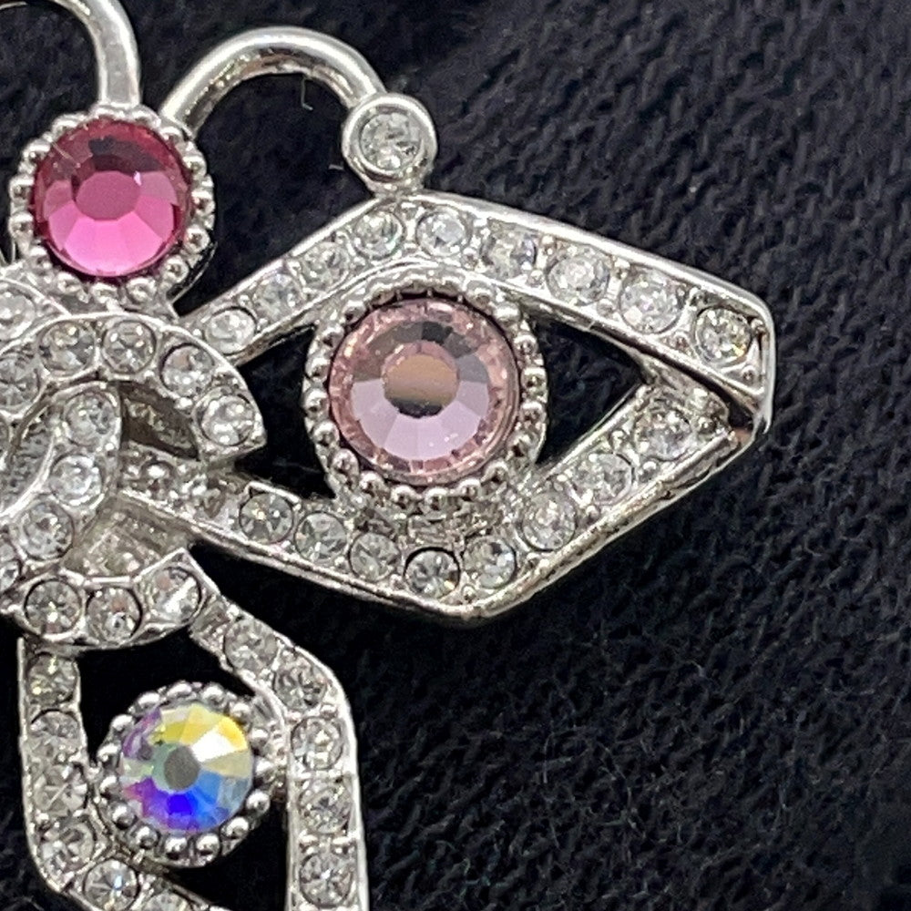 CHANEL Medieval Butterfly Earrings Silver Metal Rhinestone