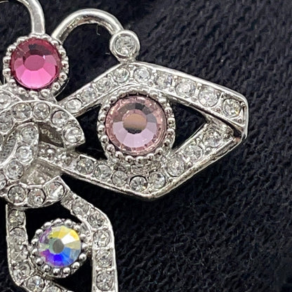 CHANEL Medieval Butterfly Earrings Silver Metal Rhinestone