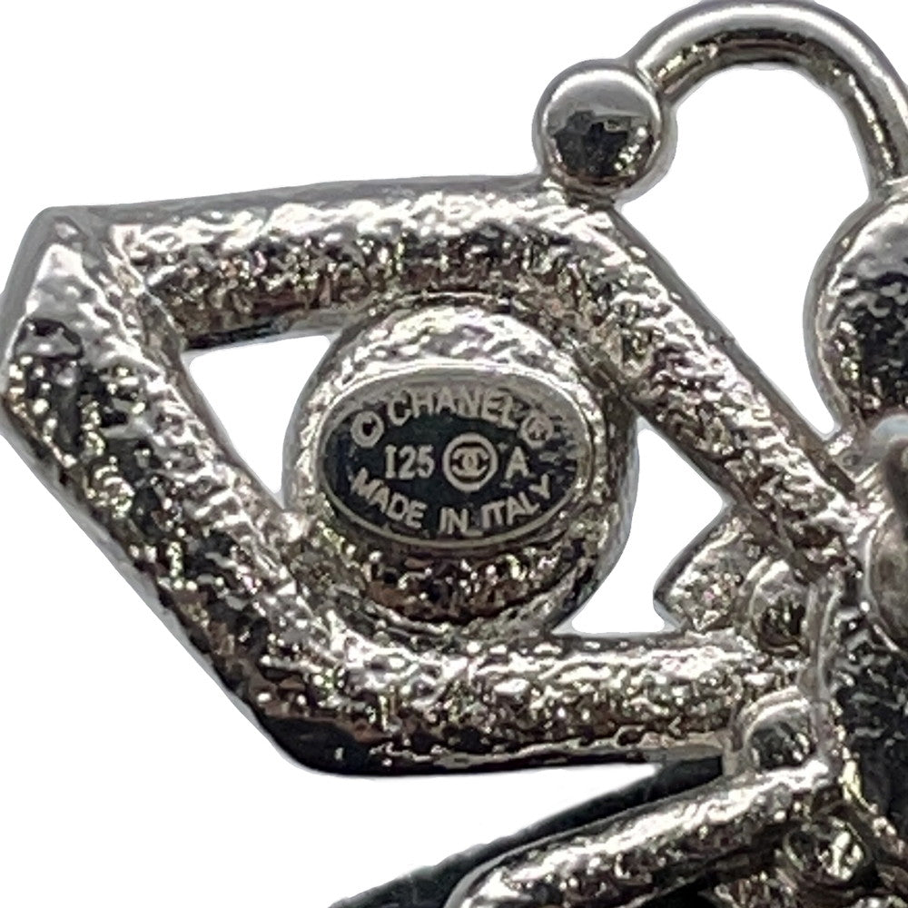 CHANEL Medieval Butterfly Earrings Silver Metal Rhinestone