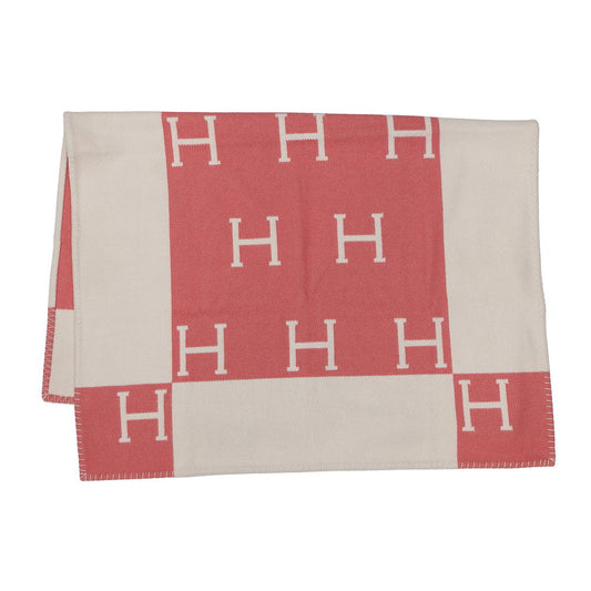 HERMES Plaid Avalon Blanket Rose・Errell/White Wool 90% Cashmere10%