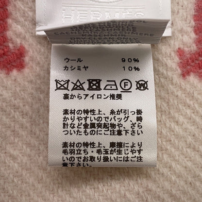 HERMES Plaid Avalon Blanket Rose・Errell/White Wool 90% Cashmere10%