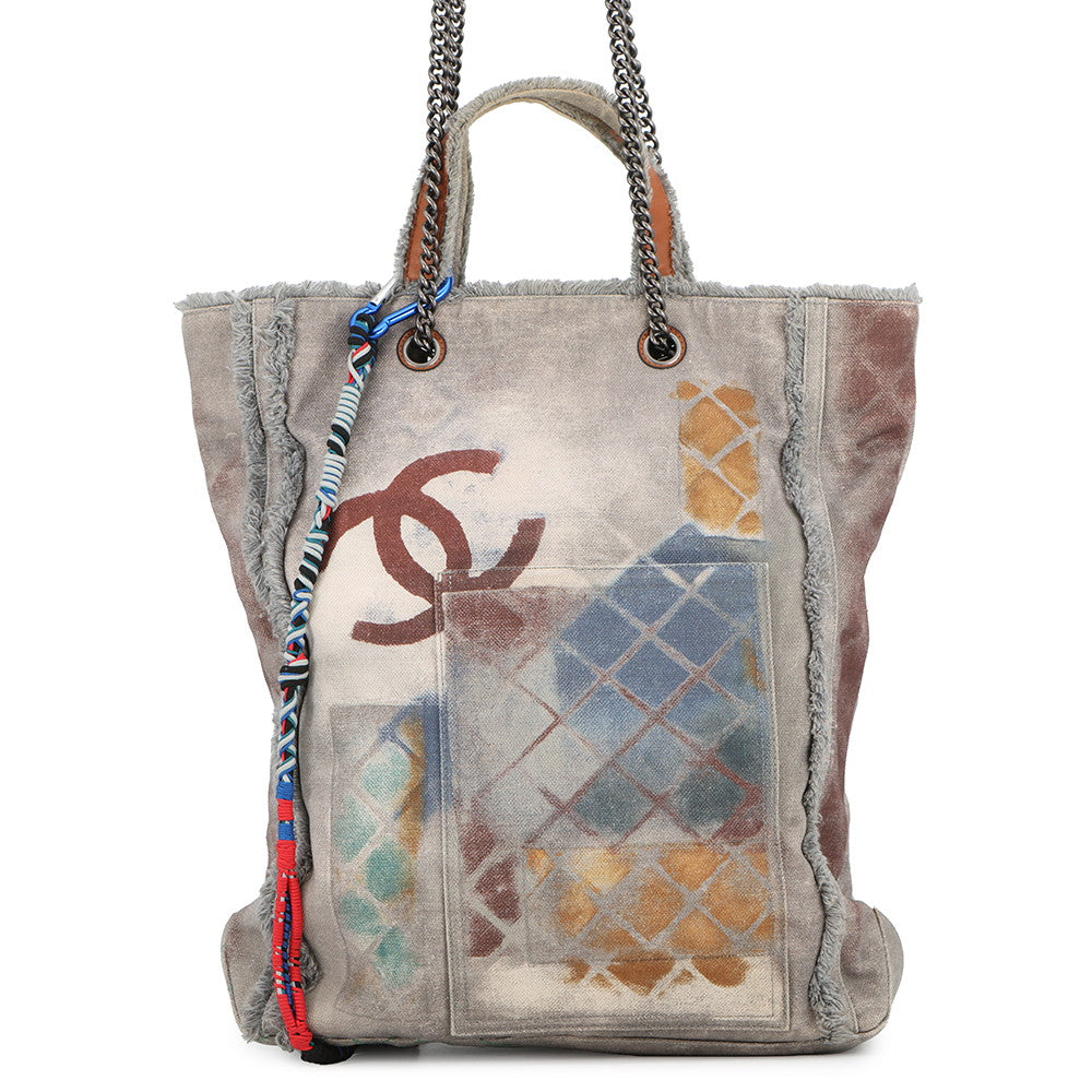 CHANEL Graffiti Bricolage 2-way Chain Tote Gray/MulticolorA92317 Canvas