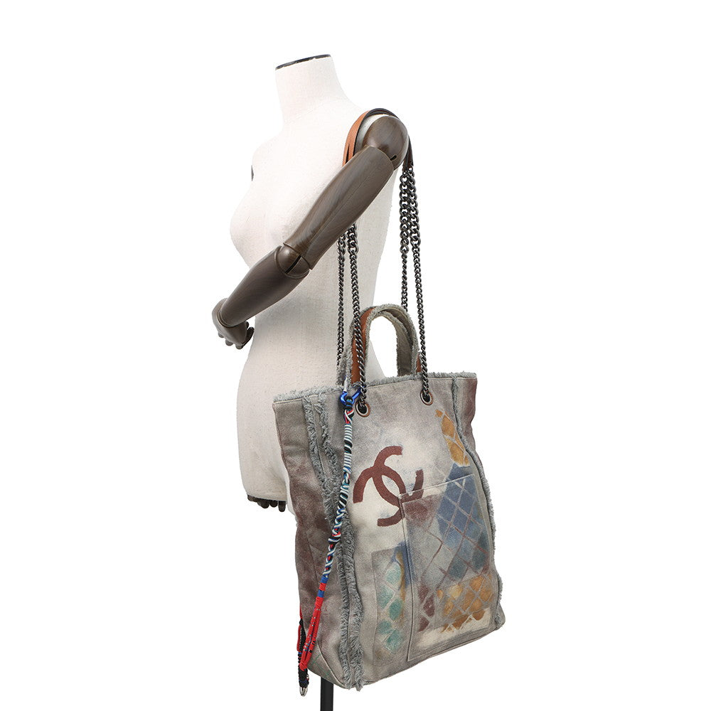 CHANEL Graffiti Bricolage 2-way Chain Tote Gray/MulticolorA92317 Canvas