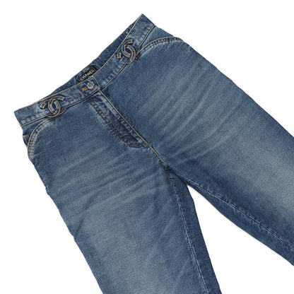 CHANEL CC Logo Washed Denim Pants Size 38 BlueP76791 Cotton100%