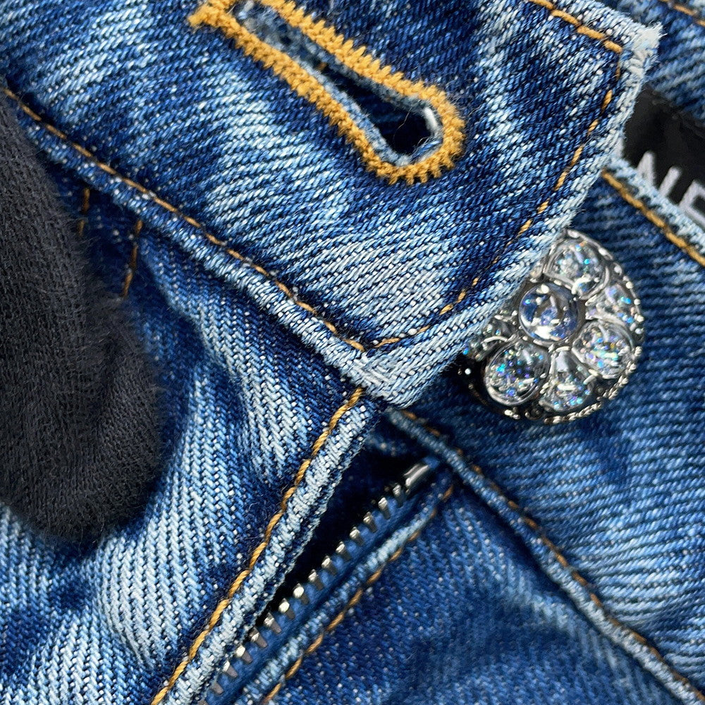CHANEL CC Logo Washed Denim Pants Size 38 BlueP76791 Cotton100%
