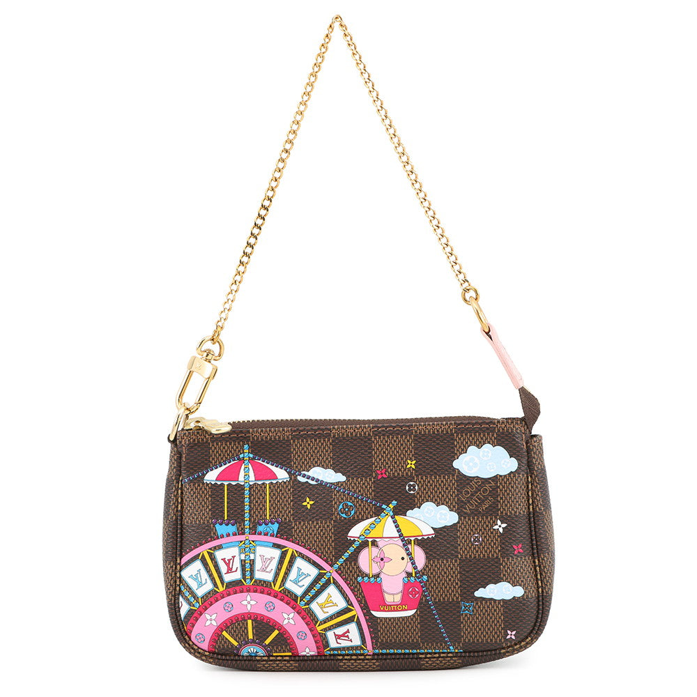 LOUIS VUITTON Mini Pochette Accessoires PinkN60402 Damier Ebene Canvas Vivienne
