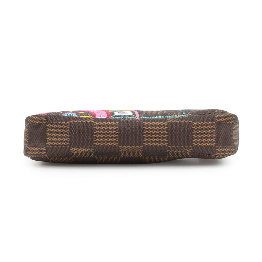 LOUIS VUITTON Mini Pochette Accessoires PinkN60402 Damier Ebene Canvas Vivienne
