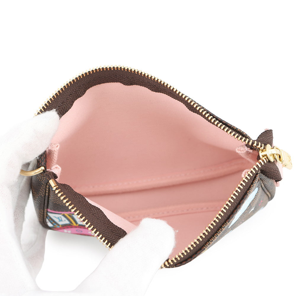 LOUIS VUITTON Mini Pochette Accessoires PinkN60402 Damier Ebene Canvas Vivienne