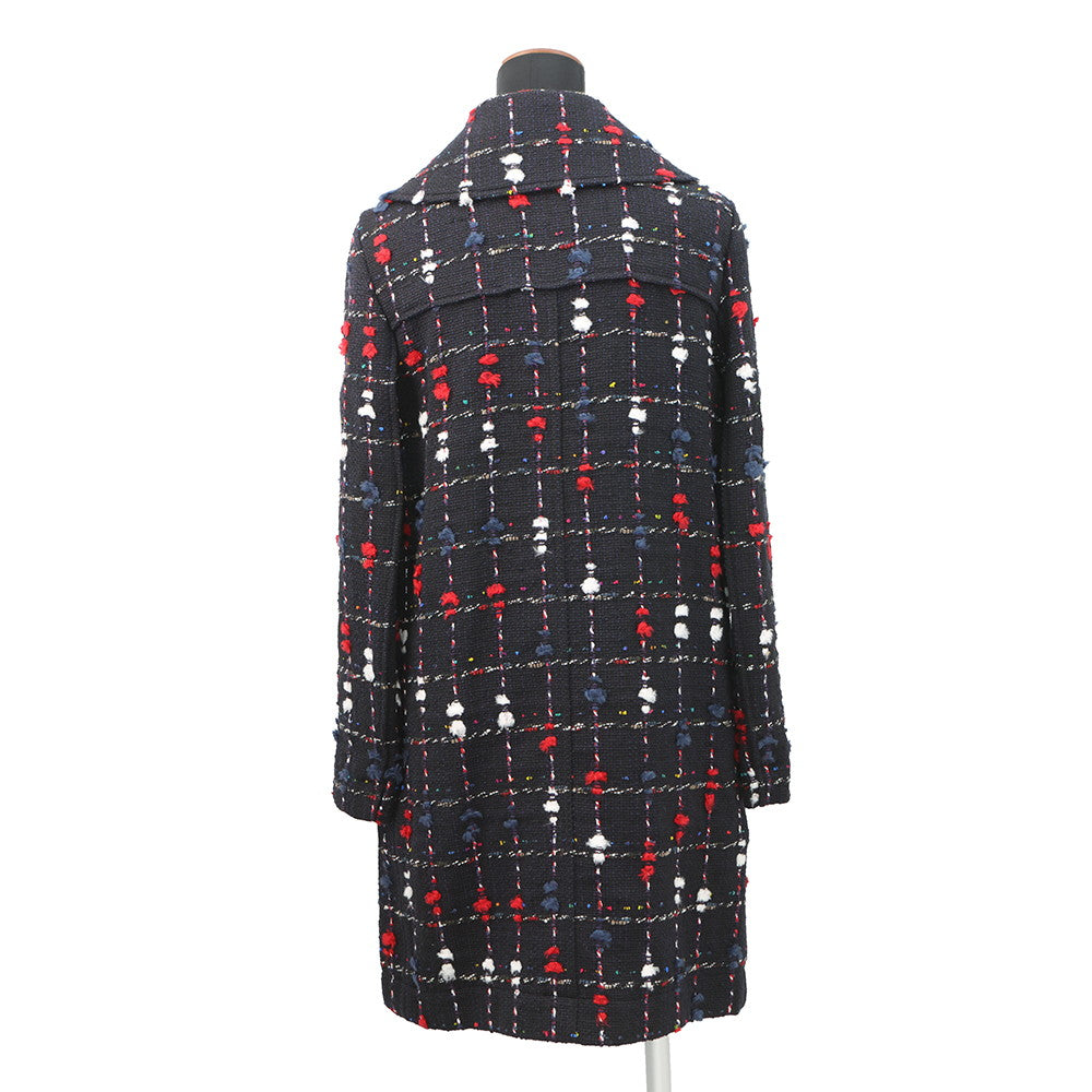 CHANEL Tweed Soutien Collar Coat Size 36 Navy/MulticolorP42157 Wool 36% Cotton31% Acryl26% Nylon7%