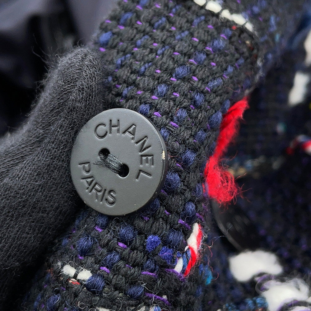 CHANEL Tweed Soutien Collar Coat Size 36 Navy/MulticolorP42157 Wool 36% Cotton31% Acryl26% Nylon7%