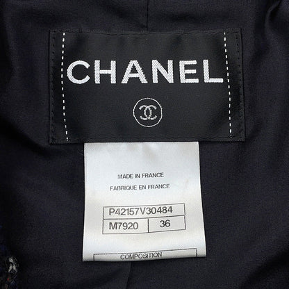 CHANEL Tweed Soutien Collar Coat Size 36 Navy/MulticolorP42157 Wool 36% Cotton31% Acryl26% Nylon7%