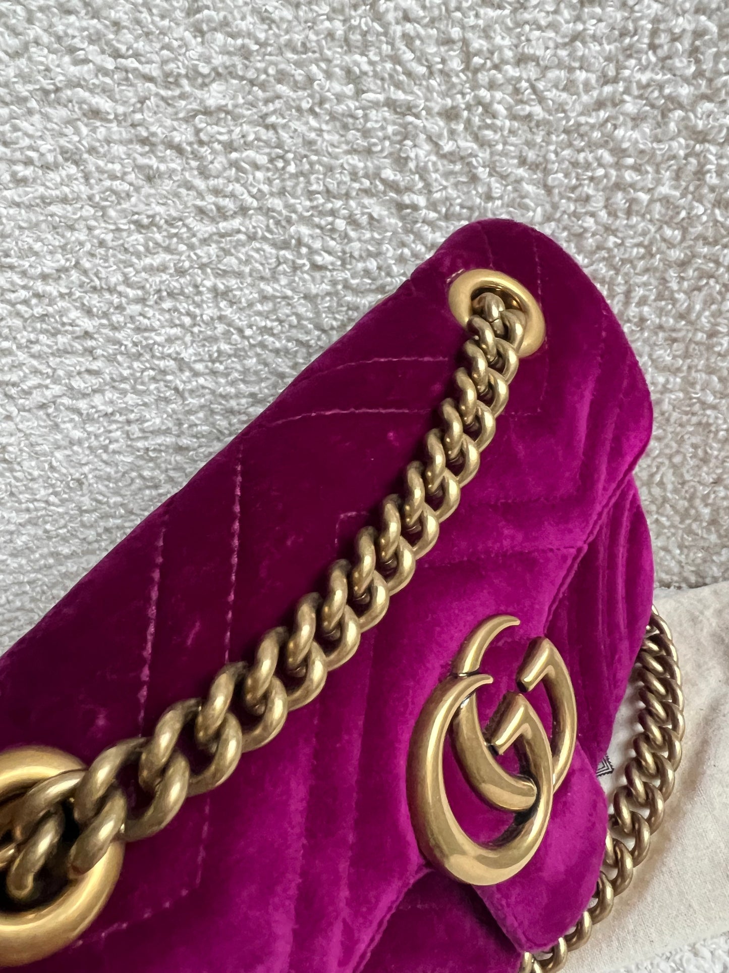 Gucci GG Mini Fuchsia Velvet Marmont Mini Shoulder Bag (RRP £1295)