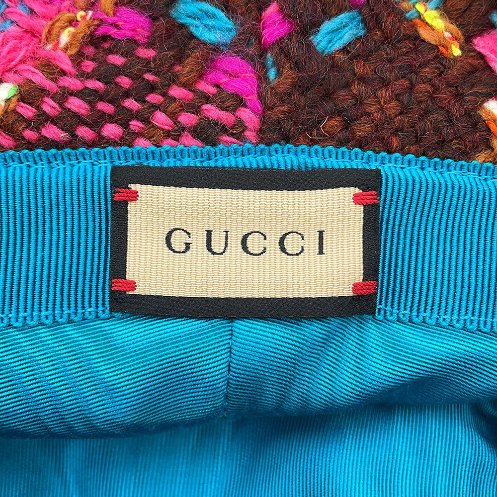 GUCCI Spicy Check Hat Size M/22.4" Multicolor728469 Wool 51% Acryl 25% Nylon 14% Mohair 8% Polyester 1% Cotton 1%