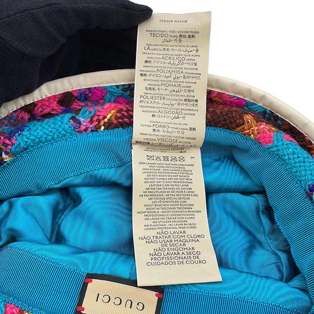 GUCCI Spicy Check Hat Size M/22.4" Multicolor728469 Wool 51% Acryl 25% Nylon 14% Mohair 8% Polyester 1% Cotton 1%