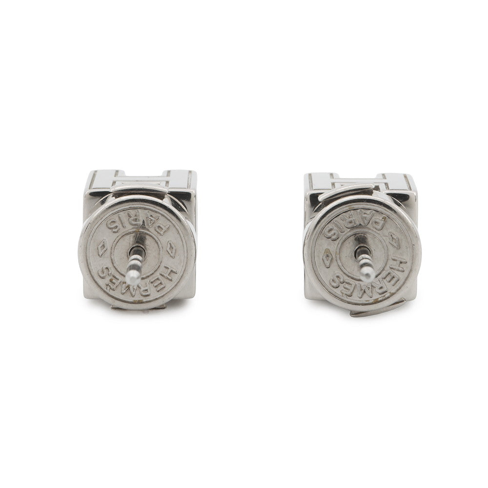 HERMES Cage Do Ash H Cube Earrings Light Blue Metal