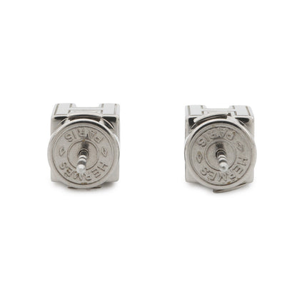 HERMES Cage Do Ash H Cube Earrings Light Blue Metal