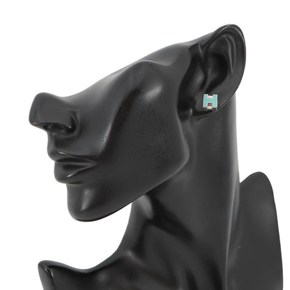 HERMES Cage Do Ash H Cube Earrings Light Blue Metal
