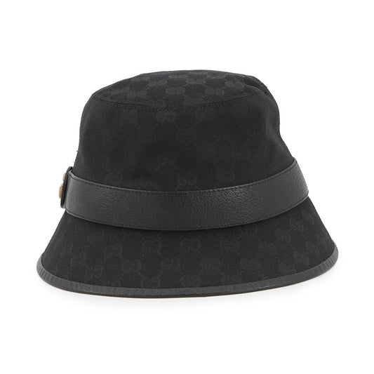GUCCI GG Canvas bucket hat Size Size S (22.4") Black576587 Polyester68% Cotton16% Nylon16% Leather