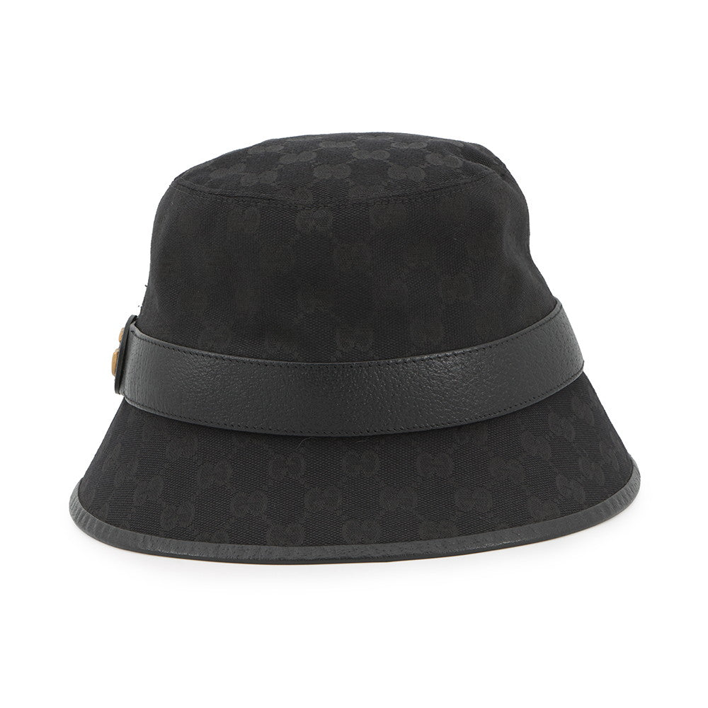 GUCCI GG Canvas bucket hat Size Size S (22.4") Black576587 Polyester68% Cotton16% Nylon16% Leather