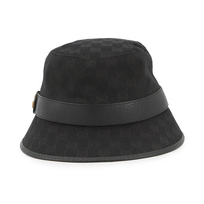 GUCCI GG Canvas bucket hat Size Size S (22.4") Black576587 Polyester68% Cotton16% Nylon16% Leather