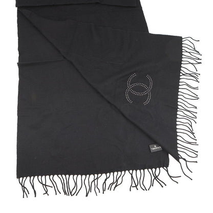CHANEL Faux Pearl CC Logo Scarf Black Cashmere82% Silk18% Faux Pearl