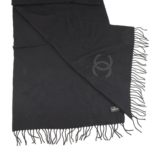 CHANEL Faux Pearl CC Logo Scarf Black Cashmere82% Silk18% Faux Pearl