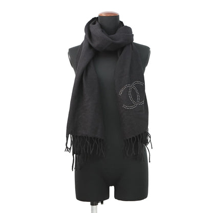 CHANEL Faux Pearl CC Logo Scarf Black Cashmere82% Silk18% Faux Pearl