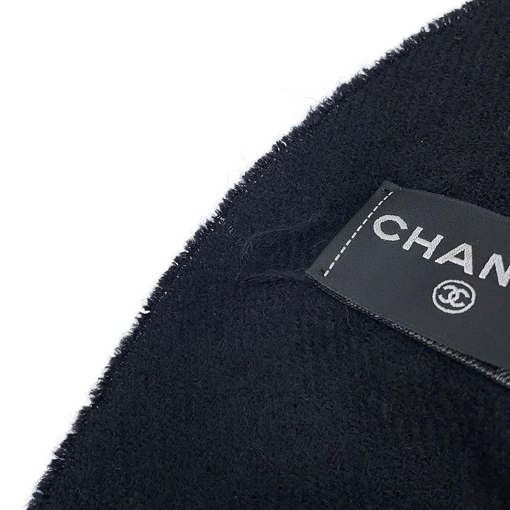 CHANEL Faux Pearl CC Logo Scarf Black Cashmere82% Silk18% Faux Pearl