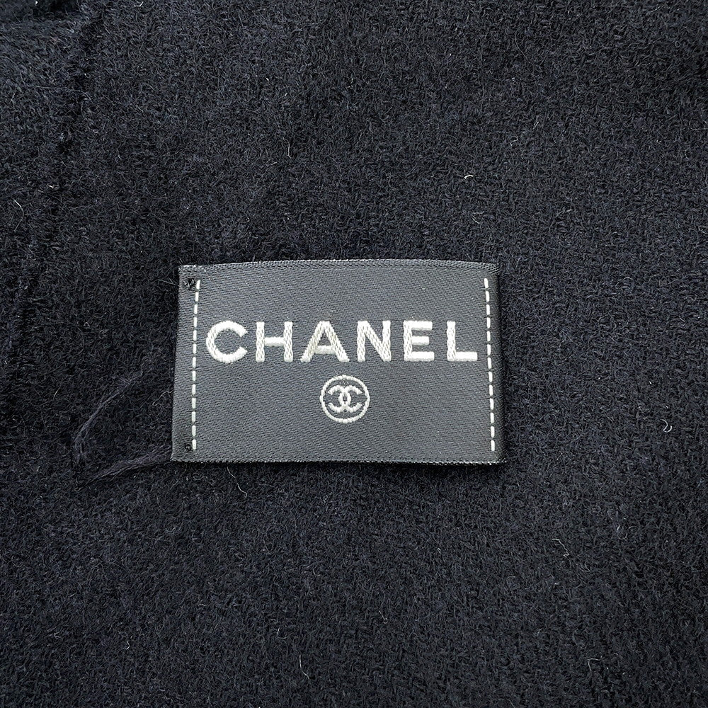 CHANEL Faux Pearl CC Logo Scarf Black Cashmere82% Silk18% Faux Pearl