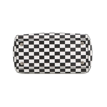 Dior Lady's Dior Checkered 2-Way Bag White/Black Leather Size Medium