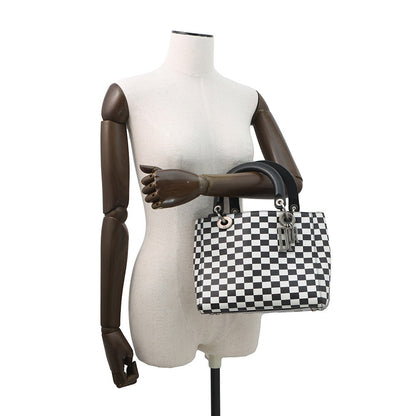 Dior Lady's Dior Checkered 2-Way Bag White/Black Leather Size Medium