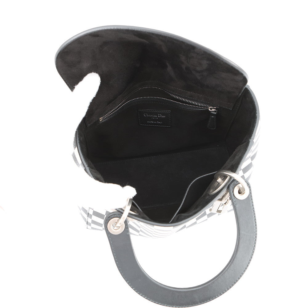 Dior Lady's Dior Checkered 2-Way Bag White/Black Leather Size Medium