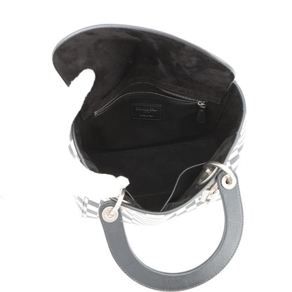 Dior Lady's Dior Checkered 2-Way Bag White/Black Leather Size Medium