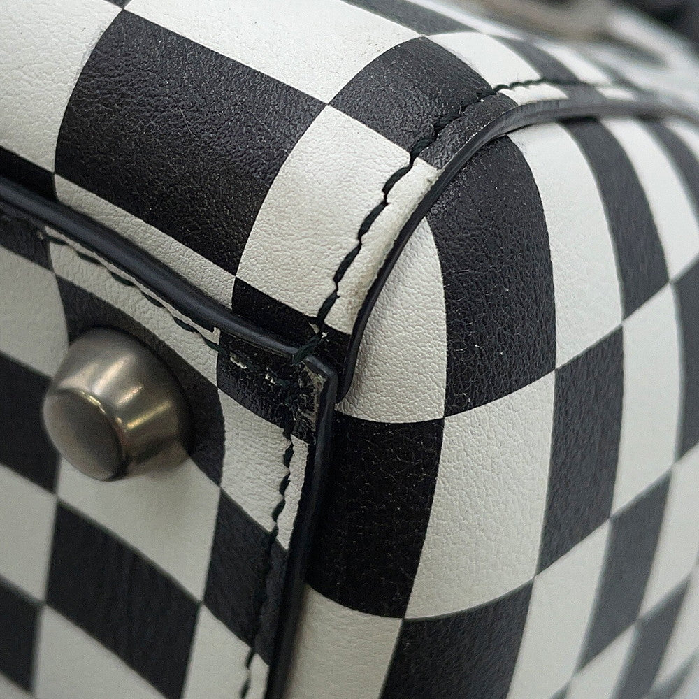 Dior Lady's Dior Checkered 2-Way Bag White/Black Leather Size Medium