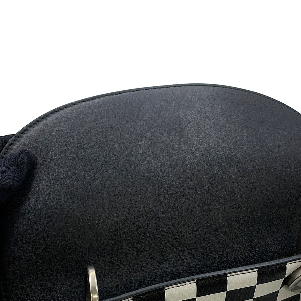 Dior Lady's Dior Checkered 2-Way Bag White/Black Leather Size Medium